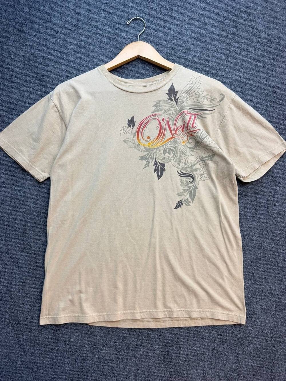 O'Neill Women's M Cream Floral Logo Graphic Surf T-Shirt Short Sleeve Boho